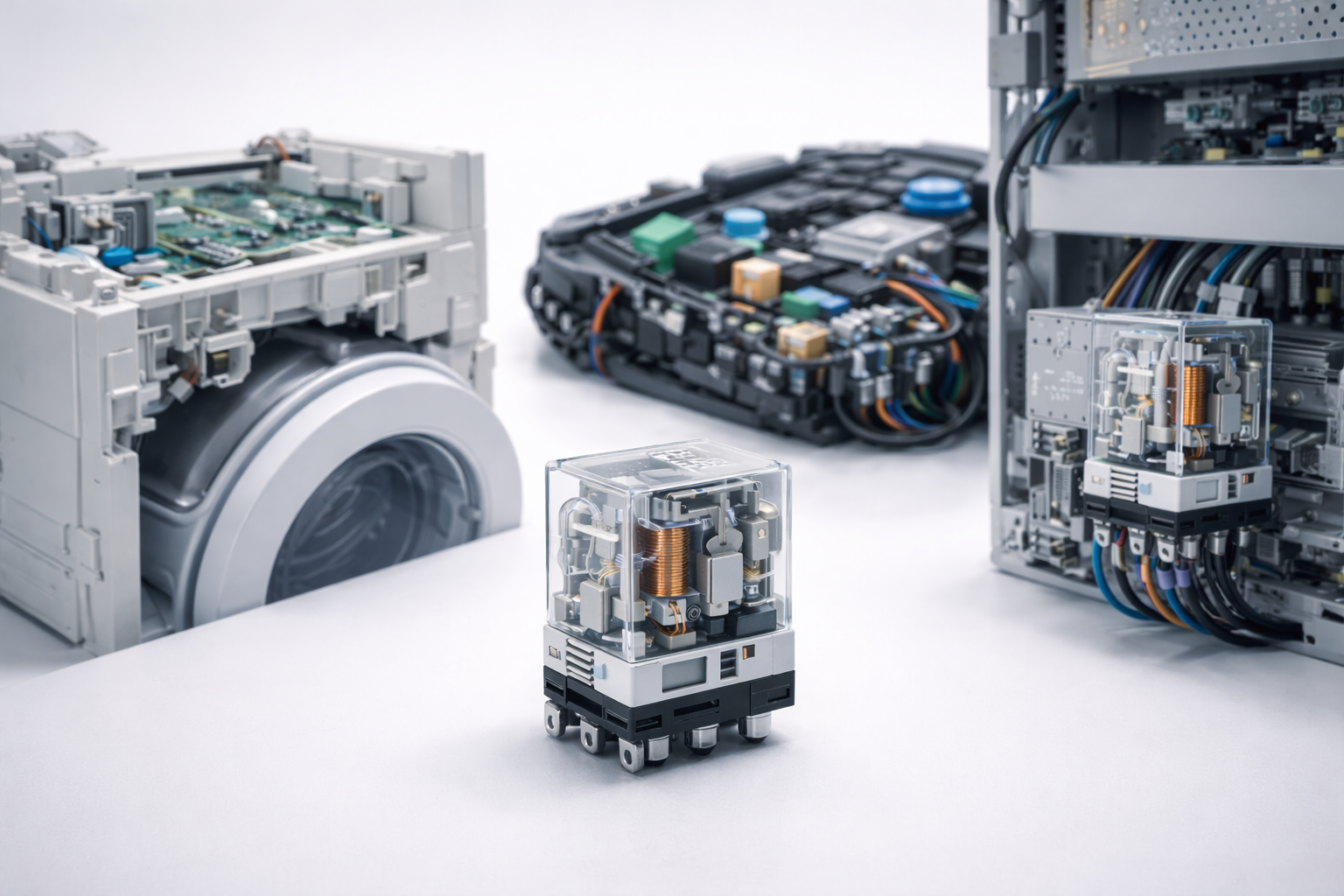 Electromechanical relay with appliance, automotive, and industrial application elements.png